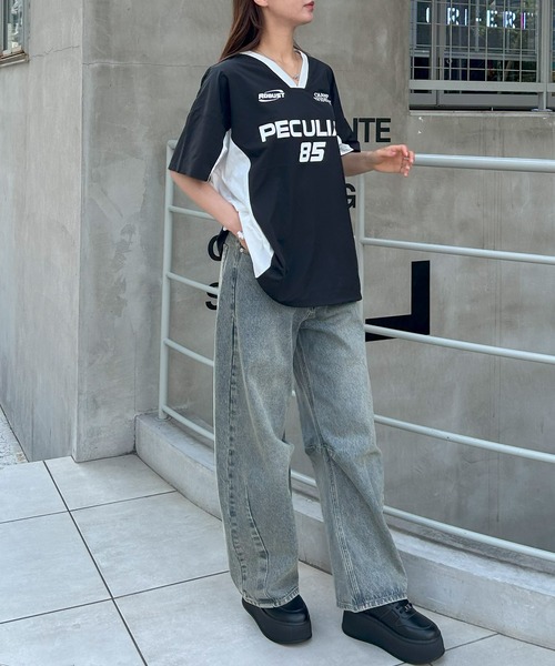 INGNI（イング）の「裾ドロストナイロンチュニックトップス／Ａ（Tシャツ/カットソー・レディース・ホワイト×ブラック/グレー系その他3/ブラック×ホワイト・M）」の19枚目の写真