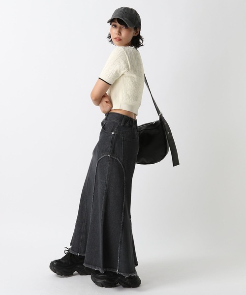 PAGEBOY(ページボーイ)の「プレートミニケーブルプルオーバー(ニット/セーター・レディース・ブラック/オフホワイト・FREE)」の5枚目の写真