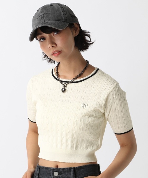 PAGEBOY(ページボーイ)の「プレートミニケーブルプルオーバー(ニット/セーター・レディース・ブラック/オフホワイト・FREE)」の7枚目の写真