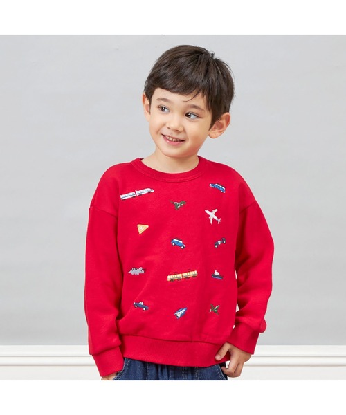 【セール】乗り物恐竜刺しゅうの裏毛トレーナー(80~150)(その他トップス)|KP BOY(ケーピーボーイ)