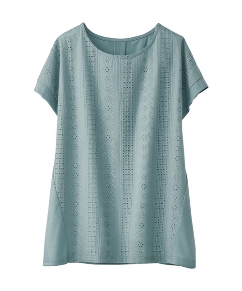 BELLUNA PLUS(ベルーナ)の「幾何柄×花柄レース使いプルオーバー(Tシャツ/カットソー・レディース・ブラック/ラベンダー/セージグリーン/オフホワイト・MEDIUM/LARGE/X-LARGE)」の5枚目の写真
