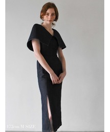 2way slit denim one piece