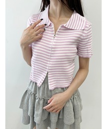 Wジップボーダーカーディガン