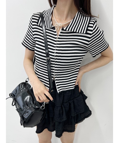 PHILLY（フィリー）の「Wジップボーダーカーディガン（カーディガン/ボレロ・レディース・ブラック/ブラウン/ピンク・FREE）」の2枚目の写真