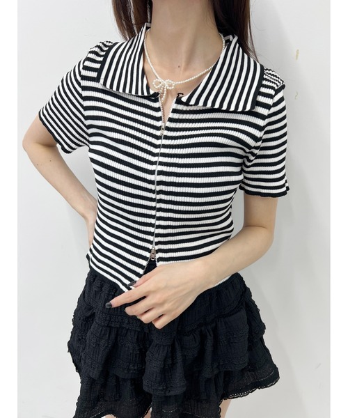 PHILLY（フィリー）の「Wジップボーダーカーディガン（カーディガン/ボレロ・レディース・ブラック/ブラウン/ピンク・FREE）」の11枚目の写真