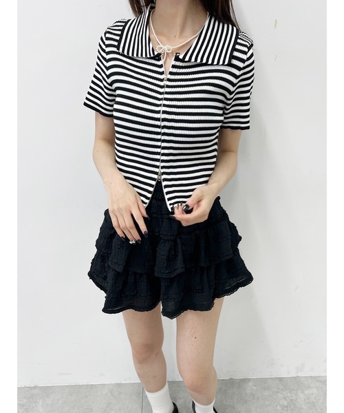 PHILLY（フィリー）の「Wジップボーダーカーディガン（カーディガン/ボレロ・レディース・ブラック/ブラウン/ピンク・FREE）」の9枚目の写真