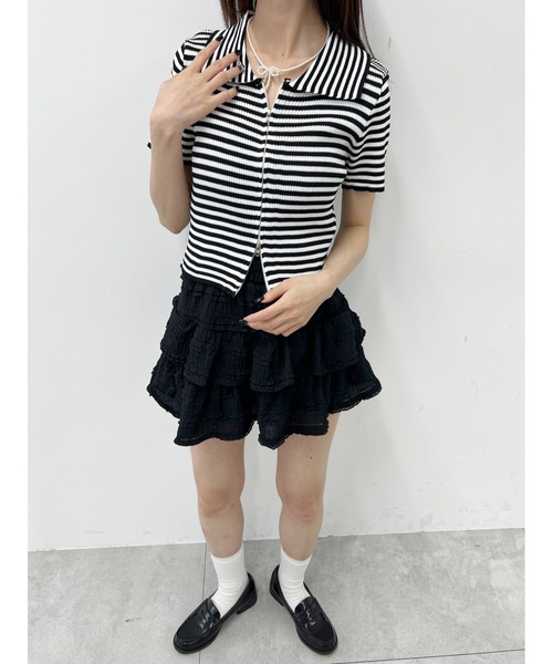 PHILLY（フィリー）の「Wジップボーダーカーディガン（カーディガン/ボレロ・レディース・ブラック/ブラウン/ピンク・FREE）」の8枚目の写真