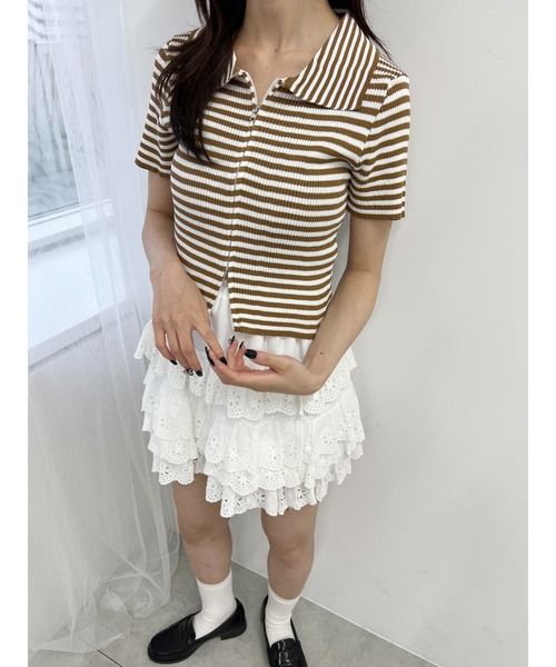 PHILLY（フィリー）の「Wジップボーダーカーディガン（カーディガン/ボレロ・レディース・ブラック/ブラウン/ピンク・FREE）」の4枚目の写真