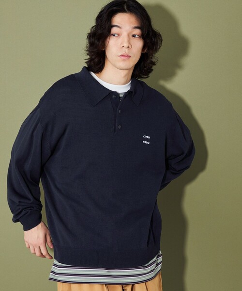 CITEN（シテン）の「＜CITEN＞ハイゲージニットポロ（ニット/セーター・メンズ・オフホワイト/ネイビー・L/M）」の2枚目の写真