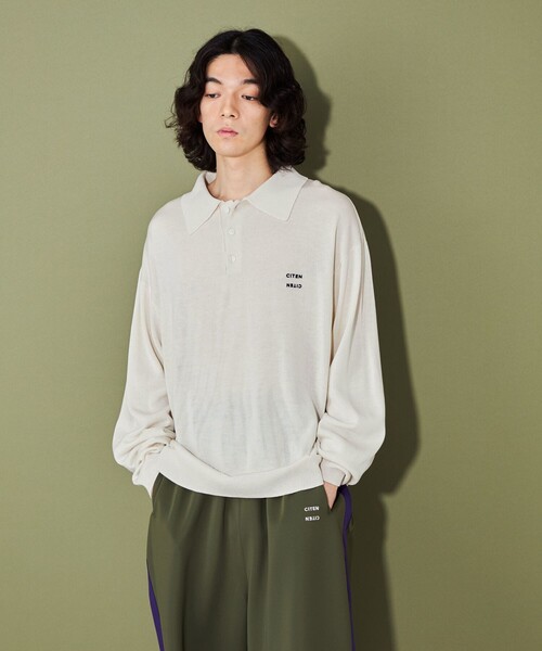 CITEN（シテン）の「＜CITEN＞ハイゲージニットポロ（ニット/セーター・メンズ・オフホワイト/ネイビー・L/M）」の3枚目の写真