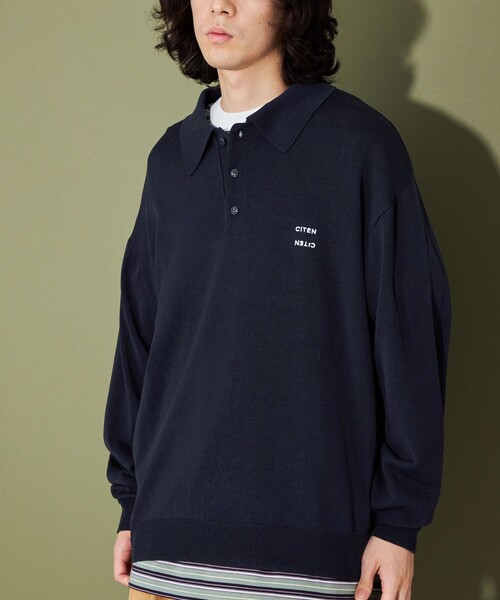 CITEN（シテン）の「＜CITEN＞ハイゲージニットポロ（ニット/セーター・メンズ・オフホワイト/ネイビー・L/M）」の6枚目の写真