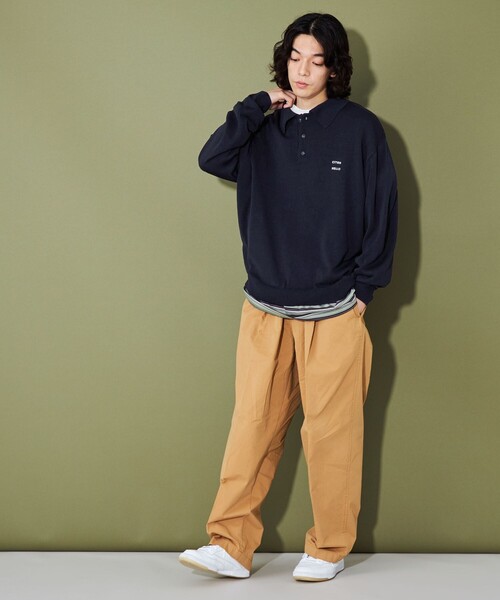 CITEN（シテン）の「＜CITEN＞ハイゲージニットポロ（ニット/セーター・メンズ・オフホワイト/ネイビー・L/M）」の8枚目の写真