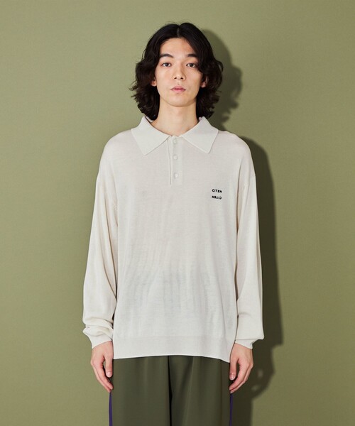 CITEN（シテン）の「＜CITEN＞ハイゲージニットポロ（ニット/セーター・メンズ・オフホワイト/ネイビー・L/M）」の9枚目の写真