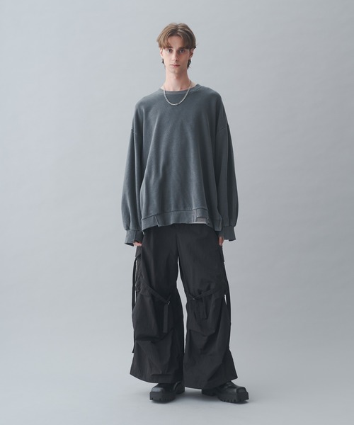 Enitire Studio ダークグレー S クロップドスウェット Side Zip Design Pigment Sweat - サイドジップデザイン