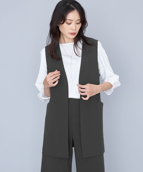 A/C DESIGN BY ALPHA CUBIC（エーシーデザインバイアルファキュービック）の「【セットアップ対応】ジョーゼットロングジレ（ノーカラージャケット・レディース・ネイビー/チャコールグレー・9号/11号/13号）」の18枚目の写真