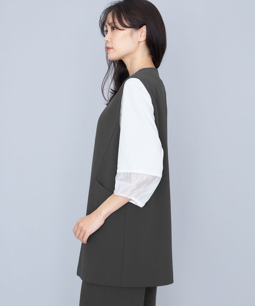 A/C DESIGN BY ALPHA CUBIC（エーシーデザインバイアルファキュービック）の「【セットアップ対応】ジョーゼットロングジレ（ノーカラージャケット・レディース・ネイビー/チャコールグレー・9号/11号/13号）」の17枚目の写真