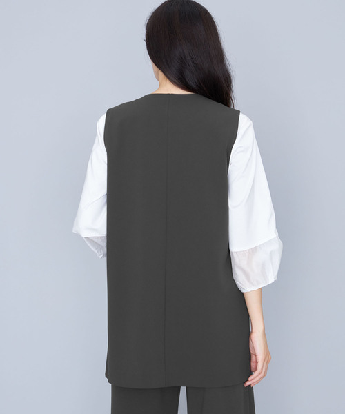 A/C DESIGN BY ALPHA CUBIC（エーシーデザインバイアルファキュービック）の「【セットアップ対応】ジョーゼットロングジレ（ノーカラージャケット・レディース・ネイビー/チャコールグレー・9号/11号/13号）」の16枚目の写真