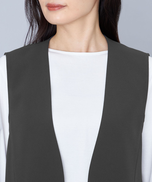 A/C DESIGN BY ALPHA CUBIC（エーシーデザインバイアルファキュービック）の「【セットアップ対応】ジョーゼットロングジレ（ノーカラージャケット・レディース・ネイビー/チャコールグレー・9号/11号/13号）」の15枚目の写真