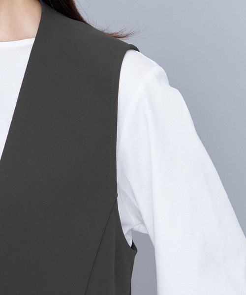 A/C DESIGN BY ALPHA CUBIC（エーシーデザインバイアルファキュービック）の「【セットアップ対応】ジョーゼットロングジレ（ノーカラージャケット・レディース・ネイビー/チャコールグレー・9号/11号/13号）」の14枚目の写真