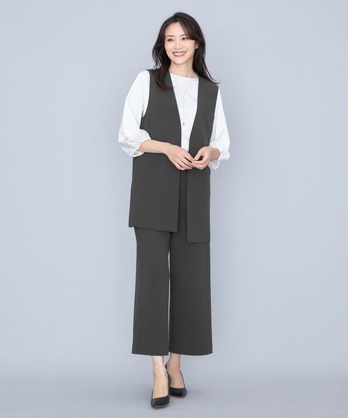 A/C DESIGN BY ALPHA CUBIC（エーシーデザインバイアルファキュービック）の「【セットアップ対応】ジョーゼットロングジレ（ノーカラージャケット・レディース・ネイビー/チャコールグレー・9号/11号/13号）」の8枚目の写真