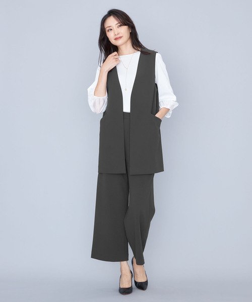 A/C DESIGN BY ALPHA CUBIC（エーシーデザインバイアルファキュービック）の「【セットアップ対応】ジョーゼットロングジレ（ノーカラージャケット・レディース・ネイビー/チャコールグレー・9号/11号/13号）」の7枚目の写真