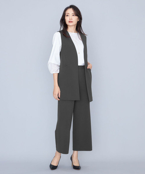 A/C DESIGN BY ALPHA CUBIC（エーシーデザインバイアルファキュービック）の「【セットアップ対応】ジョーゼットロングジレ（ノーカラージャケット・レディース・ネイビー/チャコールグレー・9号/11号/13号）」の6枚目の写真