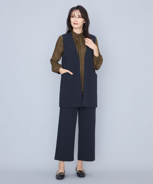 A/C DESIGN BY ALPHA CUBIC（エーシーデザインバイアルファキュービック）の「【セットアップ対応】ジョーゼットロングジレ（ノーカラージャケット・レディース・ネイビー/チャコールグレー・9号/11号/13号）」の5枚目の写真