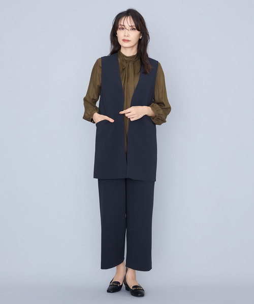 A/C DESIGN BY ALPHA CUBIC（エーシーデザインバイアルファキュービック）の「【セットアップ対応】ジョーゼットロングジレ（ノーカラージャケット・レディース・ネイビー/チャコールグレー・9号/11号/13号）」の4枚目の写真