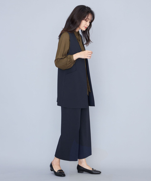 A/C DESIGN BY ALPHA CUBIC（エーシーデザインバイアルファキュービック）の「【セットアップ対応】ジョーゼットロングジレ（ノーカラージャケット・レディース・ネイビー/チャコールグレー・9号/11号/13号）」の3枚目の写真