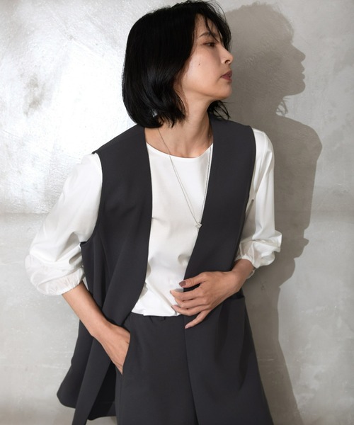 A/C DESIGN BY ALPHA CUBIC（エーシーデザインバイアルファキュービック）の「【セットアップ対応】ジョーゼットロングジレ（ノーカラージャケット・レディース・ネイビー/チャコールグレー・9号/11号/13号）」の19枚目の写真