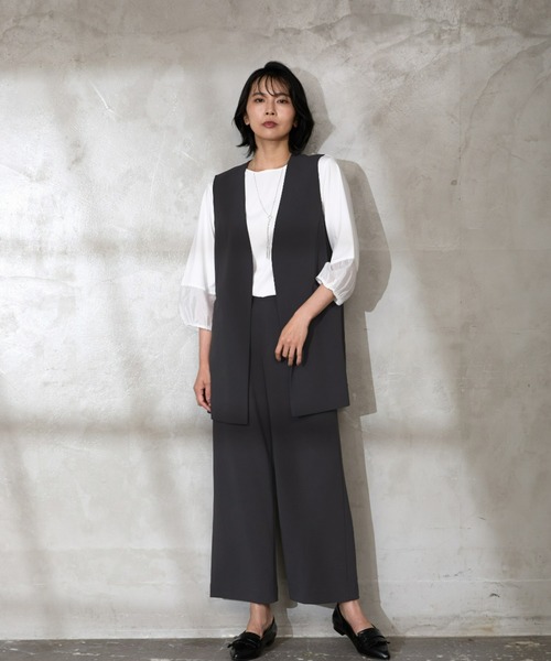 A/C DESIGN BY ALPHA CUBIC（エーシーデザインバイアルファキュービック）の「【セットアップ対応】ジョーゼットロングジレ（ノーカラージャケット・レディース・ネイビー/チャコールグレー・9号/11号/13号）」の21枚目の写真