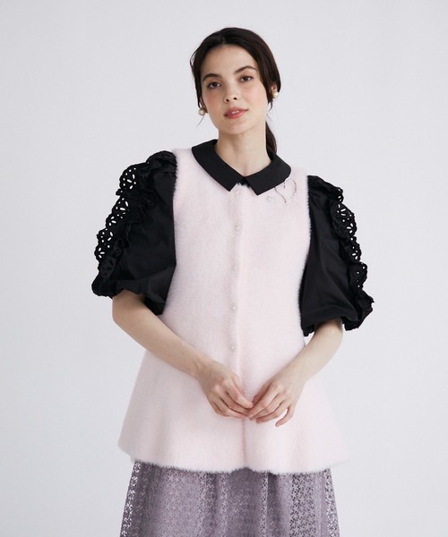 【セール】ファーヤーンニットジレ（ノーカラージャケット）｜Maglie le cassetto（マーリエ ル カセット）