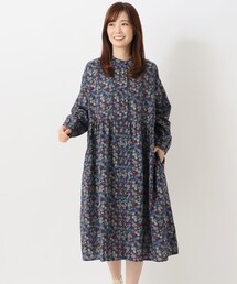 綿麻レーヨンウエスト切替ギャザー入りワンピース