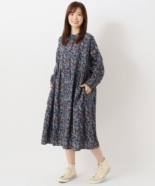 one'sterrace(ワンズテラス)の「綿麻レーヨンウエスト切替ギャザー入りワンピース(ワンピース・レディース・ブラック系8/イエロー系8/ネイビー系5・02)」の17枚目の写真