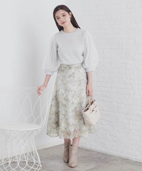 index（インデックス）の「◆オーガンジーフラワーフレアスカート【洗濯機洗い可/イージーアイロン】（スカート・レディース・ベージュ系その他4/ライトグレー系/ネイビー系・40/38/42/36）」の5枚目の写真