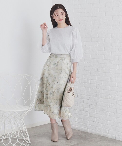 index（インデックス）の「◆オーガンジーフラワーフレアスカート【洗濯機洗い可/イージーアイロン】（スカート・レディース・ベージュ系その他4/ライトグレー系/ネイビー系・40/38/42/36）」の6枚目の写真
