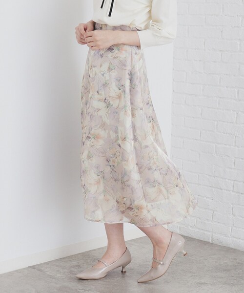 index（インデックス）の「◆オーガンジーフラワーフレアスカート【洗濯機洗い可/イージーアイロン】（スカート・レディース・ベージュ系その他4/ライトグレー系/ネイビー系・40/38/42/36）」の12枚目の写真