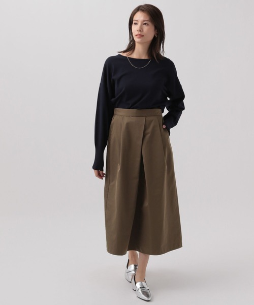 Elura（エルーラ）の「＜低身長サイズあり＞タックフレアスカート/144542（スカート・レディース・ネイビー/ダークブラウン・FREE）」の2枚目の写真