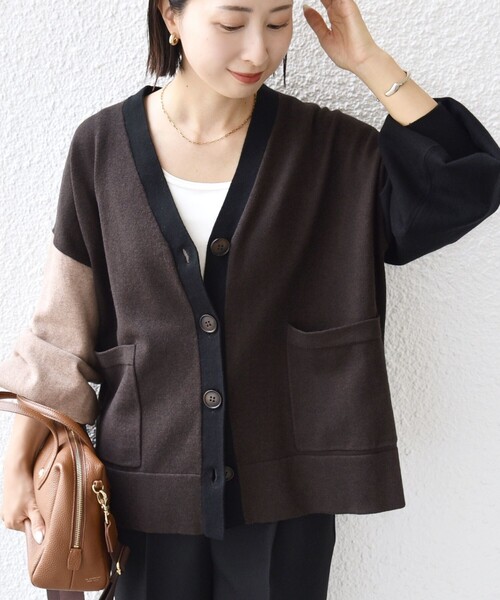 SHIPS（シップス）の「【WEB限定】〈手洗い可能〉配色 ポケット カーディガン（カーディガン/ボレロ・レディース・オフホワイト/ライトグレー/キャメル/ネイビー/ブラウン・ONE SIZE）」の3枚目の写真