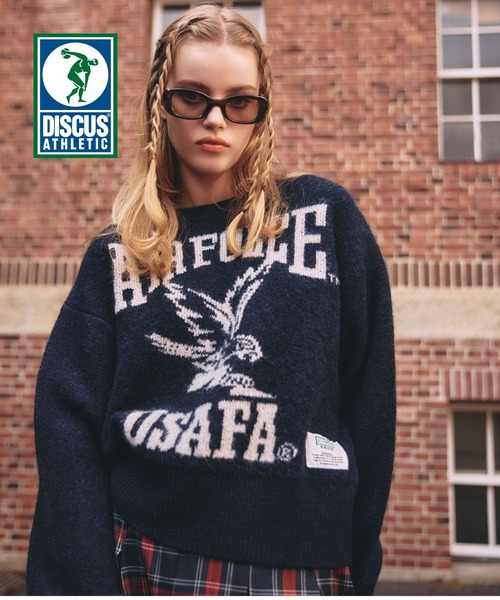 FOREVER 21（フォーエバー トゥエンティーワン）の「【2024FW】DISCUSカレッジニット（ニット/セーター・レディース・ブラック/ネイビー/イエロー/グリーン/オフホワイト/グレー/ナチュラル/ブルー・FREE）」の7枚目の写真