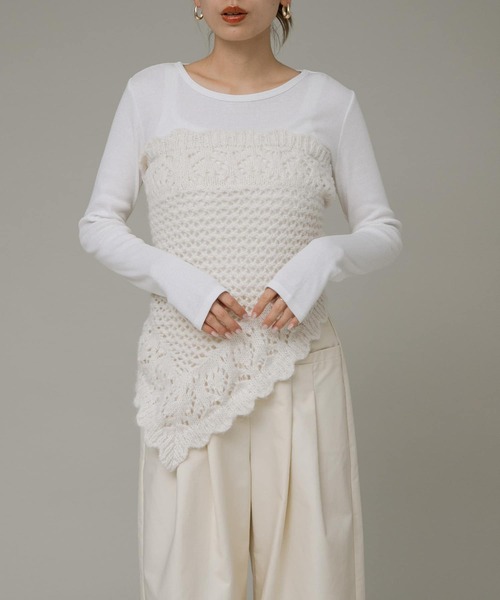 URBAN RESEARCH Sonny Label（アーバンリサーチサニーレーベル）の「クロシェライクニットストール（マフラー・レディース・イエロー/オフホワイト/グレー/ブルー・ONE）」の2枚目の写真