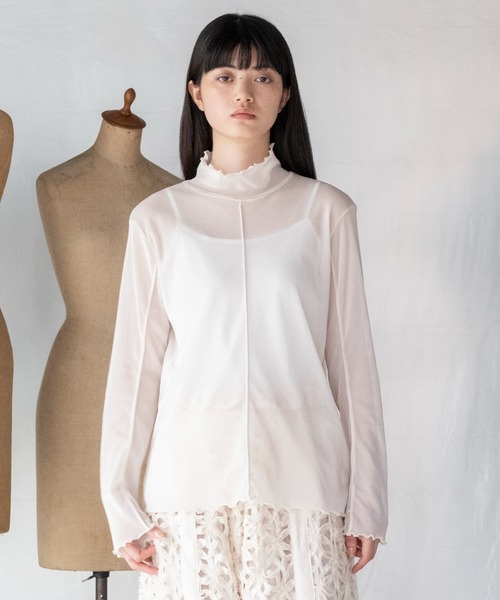 mintdesigns(ミントデザインズ)の「VELOUR MESH TOP / ベロアメッシュトップ(Tシャツ/カットソー・レディース・チャコール/オフホワイト/ブルー・2)」の1枚目の写真