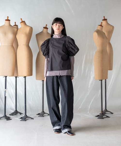 mintdesigns(ミントデザインズ)の「VELOUR MESH TOP / ベロアメッシュトップ(Tシャツ/カットソー・レディース・チャコール/オフホワイト/ブルー・2)」の8枚目の写真