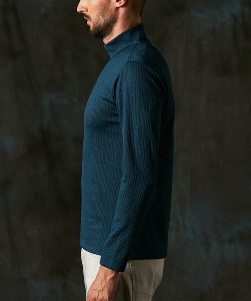 HIDEAWAYS NICOLE（ハイダウェイニコル）の「ブリスターストライプJQモックネックプルオーバー（Tシャツ/カットソー・メンズ・ブルー/ボルドー/ホワイト×ブラック/ブラック×グレー・LARGE/MEDIUM/X-LARGE）」の9枚目の写真