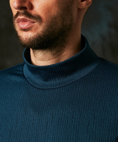 HIDEAWAYS NICOLE（ハイダウェイニコル）の「ブリスターストライプJQモックネックプルオーバー（Tシャツ/カットソー・メンズ・ブルー/ボルドー/ホワイト×ブラック/ブラック×グレー・LARGE/MEDIUM/X-LARGE）」の7枚目の写真