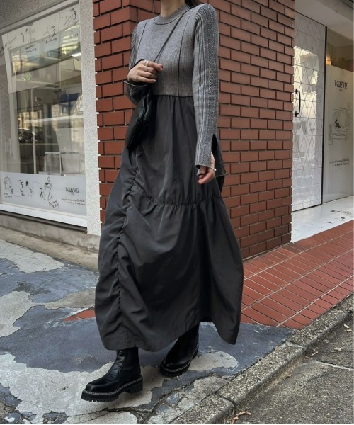 ウィルフリーチャコールワンピース　新品、未使用 タグ付き WILLFULLY（ウィルフリー）の「knit docking jacquard sleeve