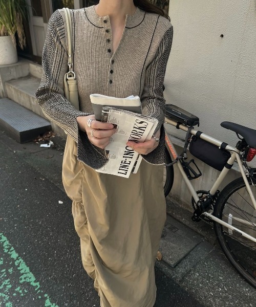 WILLFULLY（ウィルフリー）の「knit docking jacquard sleeve gather