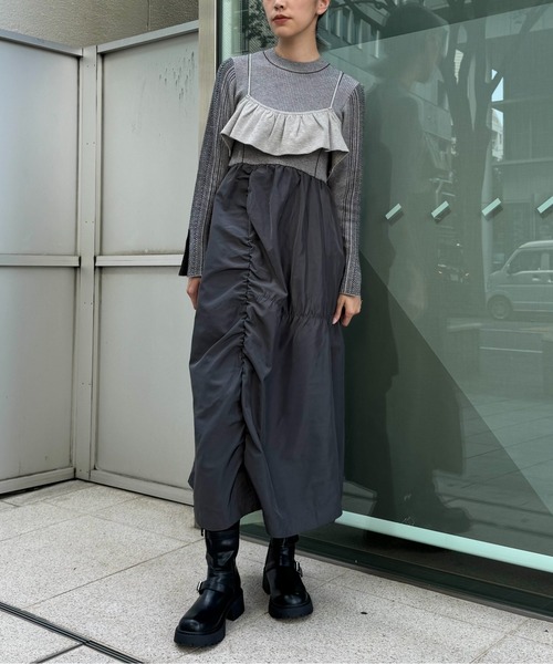 ウィルフリー willfullyワンピース　カーキ WILLFULLY（ウィルフリー）の「cocoon construct adjust hem