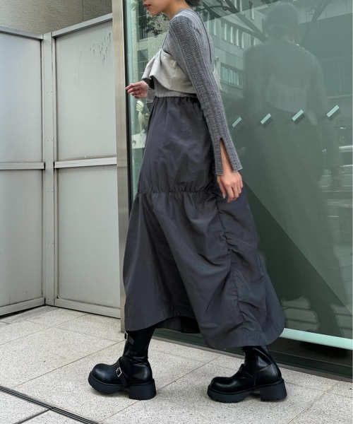 ウィルフリー willfullyワンピース　カーキ WILLFULLY（ウィルフリー）の「knit docking jacquard sleeve