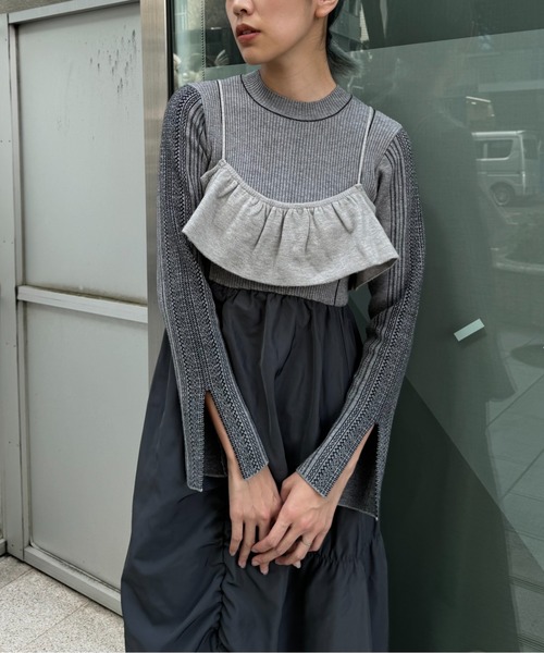 ワンピース knit docking jacquard sleeve gatherSKOP WILLFULLY（ウィルフリー）の「knit docking jacquard sleeve